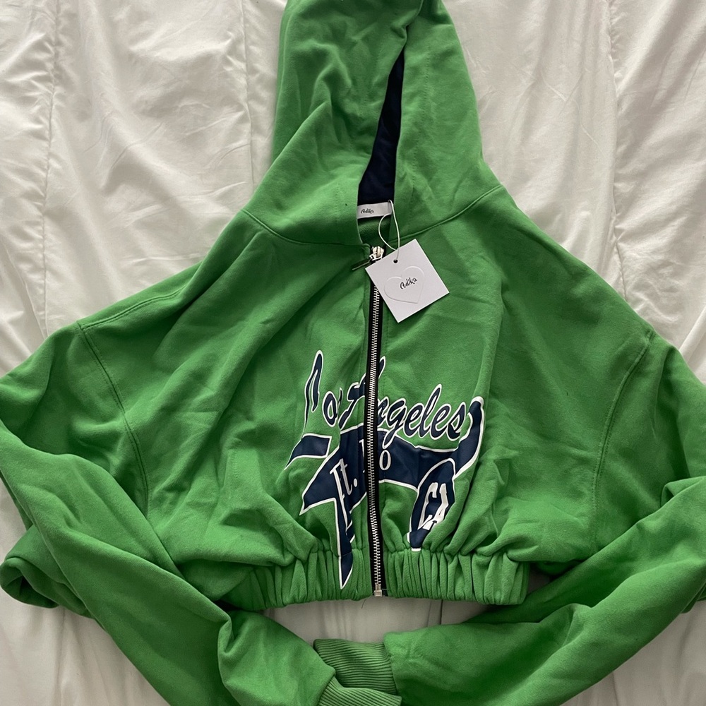 green adika cropped zip up
